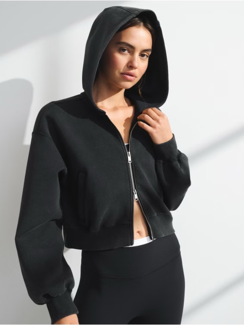 Abercrombie & Fitch Black Cropped Zip Hoodie